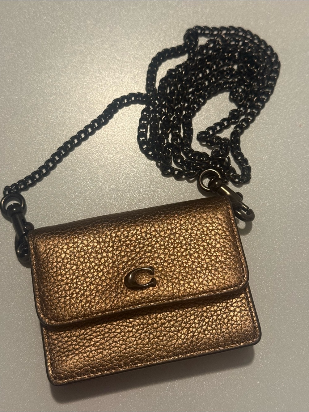 Coach Metallic Bronze Mini Wallet on Chain